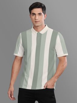 BULLMER - Green Stripes Regular Fit Polo T-Shirt