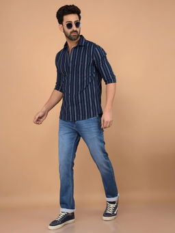 CRIMSOUNE CLUB - Blue Stripes Slim Fit Shirt