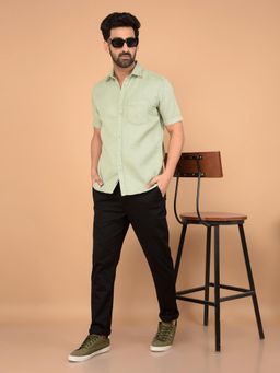 CRIMSOUNE CLUB - Green Solid Slim Fit Shirt
