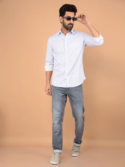 CRIMSOUNE CLUB - Blue Printed Slim Fit Shirt