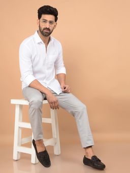 CRIMSOUNE CLUB - White Solid Slim Fit Shirt