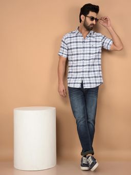 CRIMSOUNE CLUB - White Checks Slim Fit Shirt