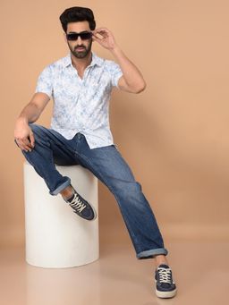 CRIMSOUNE CLUB - Blue Printed Slim Fit Shirt