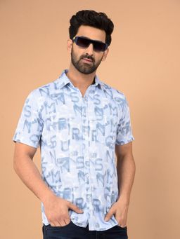 CRIMSOUNE CLUB - Blue Printed Slim Fit Shirt