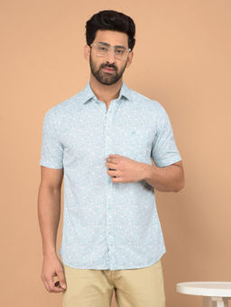CRIMSOUNE CLUB - Green Printed Slim Fit Shirt