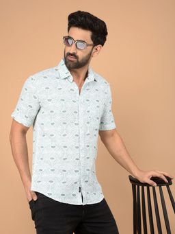 CRIMSOUNE CLUB - Green Printed Slim Fit Shirt