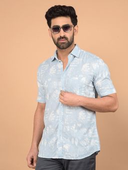 CRIMSOUNE CLUB - Blue Self Design Slim Fit Shirt