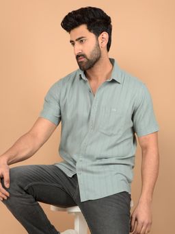 CRIMSOUNE CLUB - Green Stripes Slim Fit Shirt