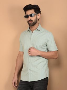 CRIMSOUNE CLUB - Green Self Design Slim Fit Shirt