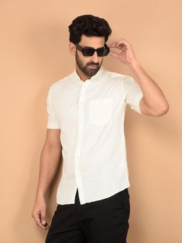 CRIMSOUNE CLUB - Off White Solid Slim Fit Shirt