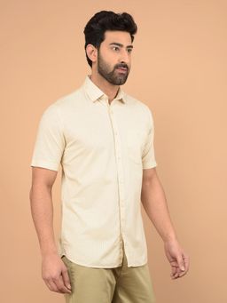 CRIMSOUNE CLUB - Beige Stripes Slim Fit Shirt