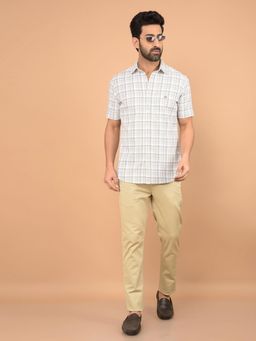 CRIMSOUNE CLUB - Beige Checks Slim Fit Shirt