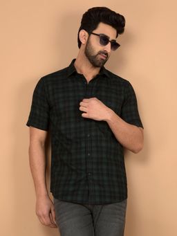 CRIMSOUNE CLUB - Green Checks Slim Fit Shirt