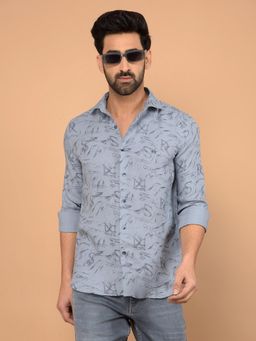 CRIMSOUNE CLUB - Blue Printed Slim Fit Shirt