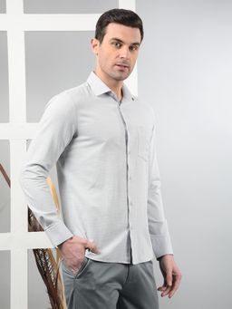 CRIMSOUNE CLUB - Grey Self Design Slim Fit Shirt
