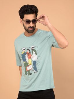 CRIMSOUNE CLUB - Men's Green Graphic Print 100% Cotton Oversize T-Shirt