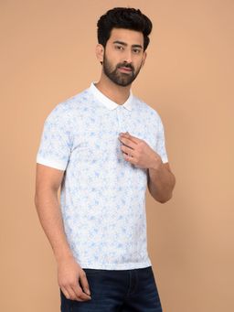 CRIMSOUNE CLUB - Blue Floral Slim Fit Polo T-Shirt