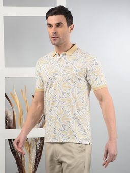 CRIMSOUNE CLUB - Beige Printed Slim Fit Polo T-Shirt
