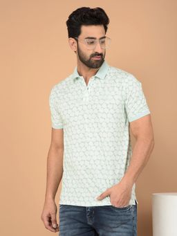 CRIMSOUNE CLUB - Green Printed Slim Fit Polo T-Shirt