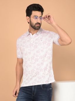CRIMSOUNE CLUB - Pink Printed Slim Fit Polo T-Shirt