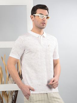 CRIMSOUNE CLUB - Beige Printed Slim Fit Polo T-Shirt
