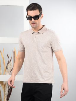 CRIMSOUNE CLUB - Beige Printed Slim Fit Polo T-Shirt