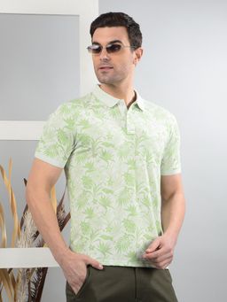 CRIMSOUNE CLUB - Green Printed Slim Fit Polo T-Shirt