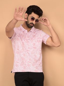 CRIMSOUNE CLUB - Pink Printed Slim Fit Polo T-Shirt