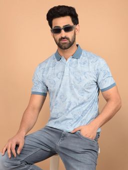 CRIMSOUNE CLUB - Blue Printed Slim Fit Polo T-Shirt