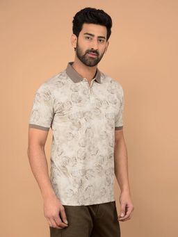 CRIMSOUNE CLUB - Brown Printed Slim Fit Polo T-Shirt
