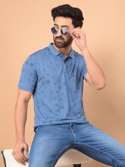CRIMSOUNE CLUB - Blue Printed Slim Fit Polo T-Shirt
