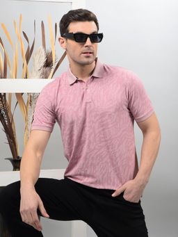 CRIMSOUNE CLUB - Pink Self Design Slim Fit Polo T-Shirt
