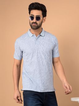 CRIMSOUNE CLUB - Blue Self Design Slim Fit Polo T-Shirt