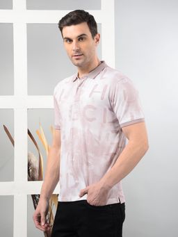 CRIMSOUNE CLUB - Pink Printed Slim Fit Polo T-Shirt