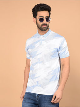 CRIMSOUNE CLUB - Blue Printed Slim Fit Polo T-Shirt