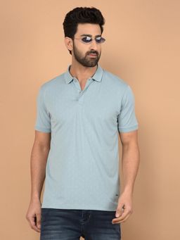 CRIMSOUNE CLUB - Blue Self Design Slim Fit Polo T-Shirt