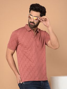 CRIMSOUNE CLUB - Rust Self Design Slim Fit Polo T-Shirt