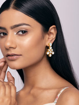 Indya - Gold Petal Kundan Dangler Earrings
