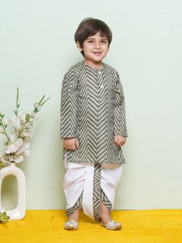 AJ Dezines - Boys Cotton Printed Olive Kurta with Dhoti (Set of 2)