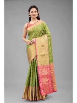 Silk Land - Banarasi Silk Woven Saree with Unstiched Blouse Piece Green with Unstitched