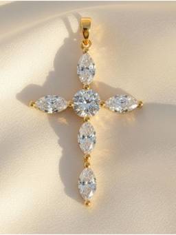 Kicky and Perky - 925 Sterling Silver Gold-Tone White Stone Cross Pendant for Women