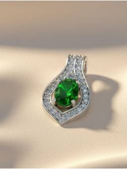Kicky and Perky - 925 Sterling Silver Rhodium-Plated Green Stone Halo Pendant for Women