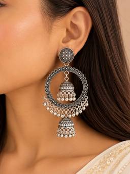 VIRAASI - Chandbali Silver Oxidised Earring
