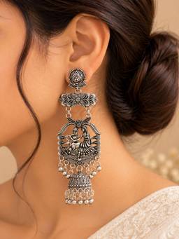 VIRAASI - Oxidised Radha Krishna jhumka Earrings