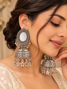 VIRAASI - Mirror Silver Oxidised Jumkas