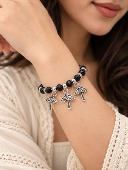 VIRAASI - Black Beaded Umbrella Charm Bracelet