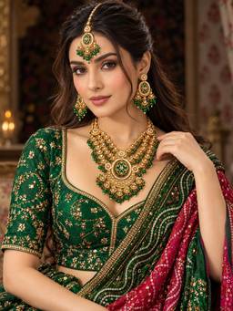 Zaveri Pearls - Green Stones Beads Bridal Necklace Earring and Maangtikka Set-Zpfk22824