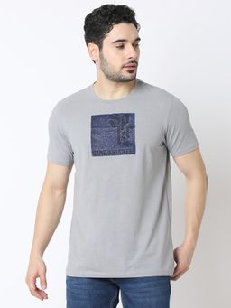Spykar - Men Slim Fit Printed Grey Casual T-Shirt