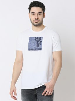 Spykar - Men Slim Fit Printed White Casual T-Shirt