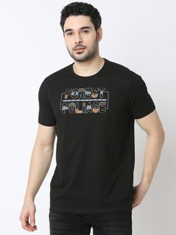 Spykar - Men Slim Fit Printed Black Casual T-Shirt